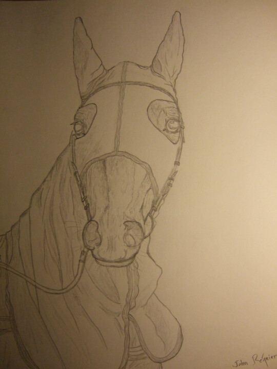 Drawing titled "Le trotteur Ourasi" by John Regnier, Original Artwork, Pencil Mounted on Glass