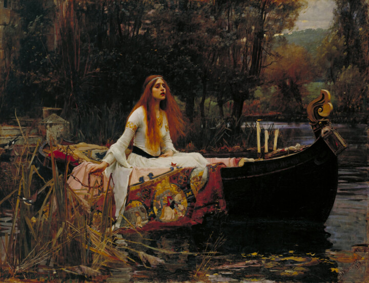 Painting titled "The Lady of Shalott" by John William Waterhouse, Original Artwork, Oil
