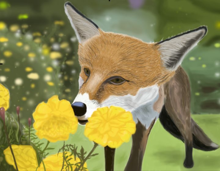 Digitale Kunst mit dem Titel "Spring Fox" von Withy Fox, Original-Kunstwerk, Digitale Malerei