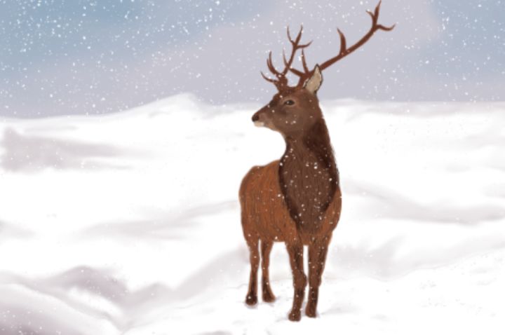 Artes digitais intitulada "Deer in snow" por Withy Fox, Obras de arte originais, Pintura digital