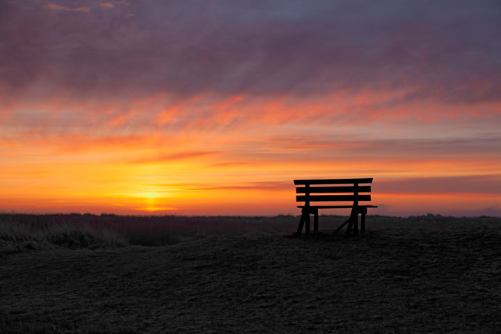 Photography titled "Solitary bench at s…" by John Furnes, Original Artwork, Digital Photography