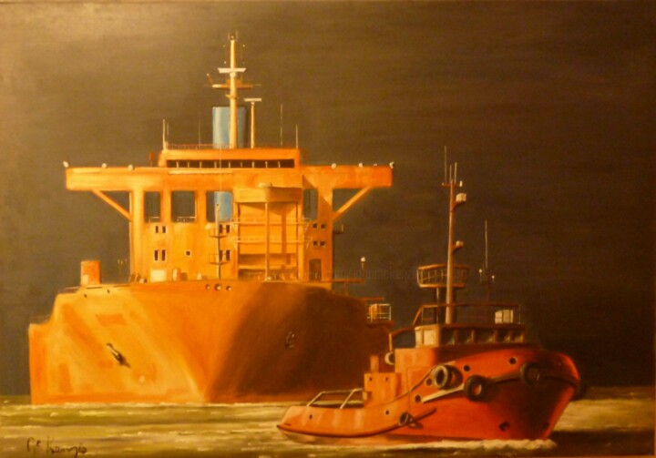 Peinture intitulée "Navire Orange" par Mc Kenzie, Œuvre d'art originale, Huile