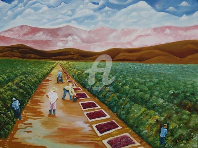 Painting titled "Grapes Farmers" by Johnny E.S.J. Otilano, Original Artwork, Oil
