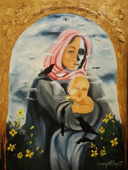 Painting titled "Mother & Child with…" by Johnny E.S.J. Otilano, Original Artwork, Oil