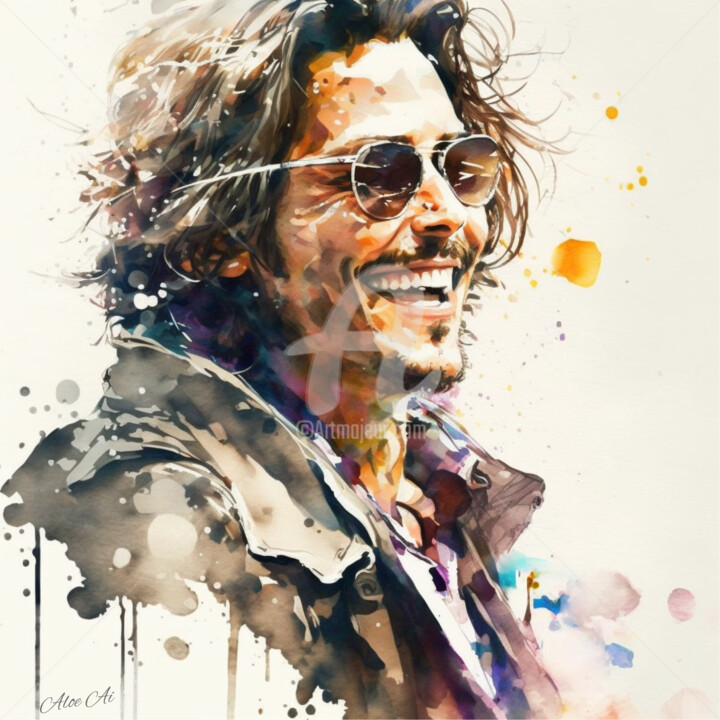 Artes digitais intitulada "JOHNNY DEPP / JOHNN…" por Aloe Ai, Obras de arte originais, Aquarela