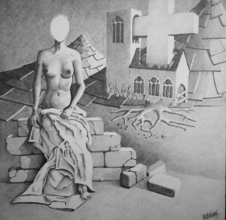 Dibujo titulada "RE-CREATION" por John Rothschild, Obra de arte original, Lápiz