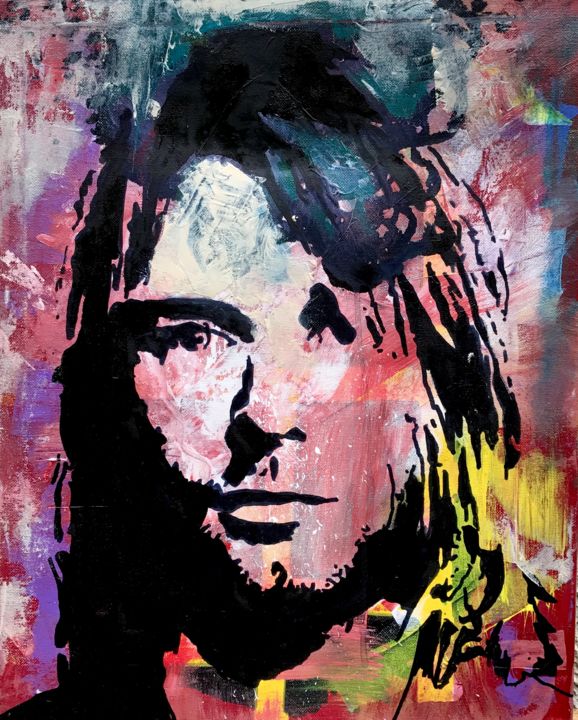 Malerei mit dem Titel "Kurt Cobain" von John Von Brown, Original-Kunstwerk, Acryl