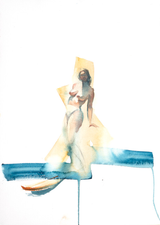 Painting titled "Woman" by Johny Vieira, Original Artwork, Watercolor
