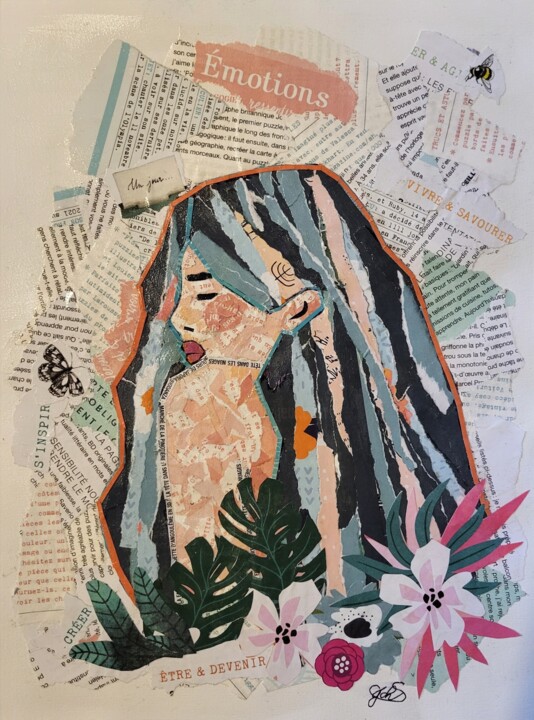 Collagen mit dem Titel "Tahitienne" von Johs, Original-Kunstwerk, Collagen