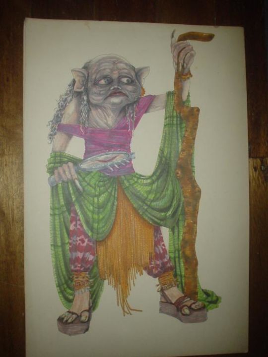 Painting titled "old woman sage" by Jose Mari Pamintuan, Original Artwork