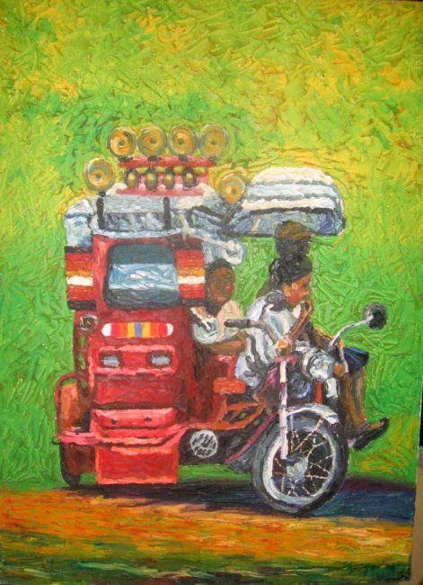Peinture intitulée "Tricycle" par Jojo Sagayno, Œuvre d'art originale