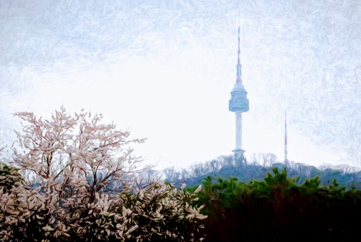 Цифровое искусство под названием "Seoul Tower" - Jokannan, Подлинное произведение искусства, Цифровая живопись