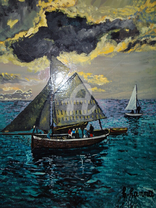 Painting titled "Tableau paysage mer…" by Joky, Original Artwork, Oil