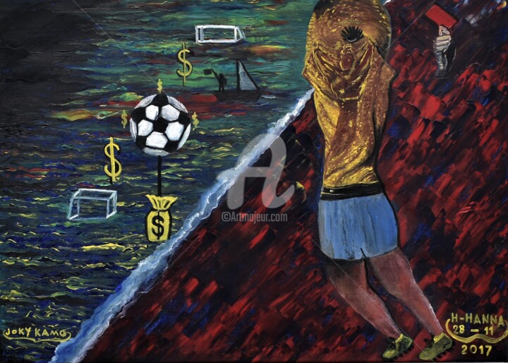 Painting titled "Critical World Cup…" by Joky, Original Artwork, Oil