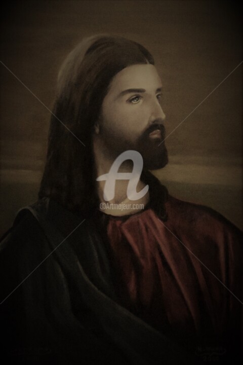 Картина под названием "Portrait of jesus,…" - Joky, Подлинное произведение искусства, Масло