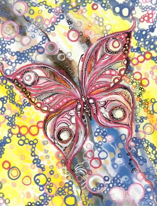 Dibujo titulada "Motyl" por Jolanta Frankiewicz, Obra de arte original, Tinta