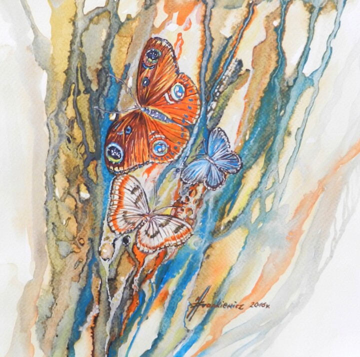 Painting titled "Motyle VI" by Jolanta Frankiewicz, Original Artwork, Ink
