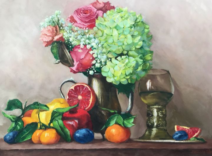 Painting titled "Still life in winter" by Jolanta Limonada, Original Art, Oil