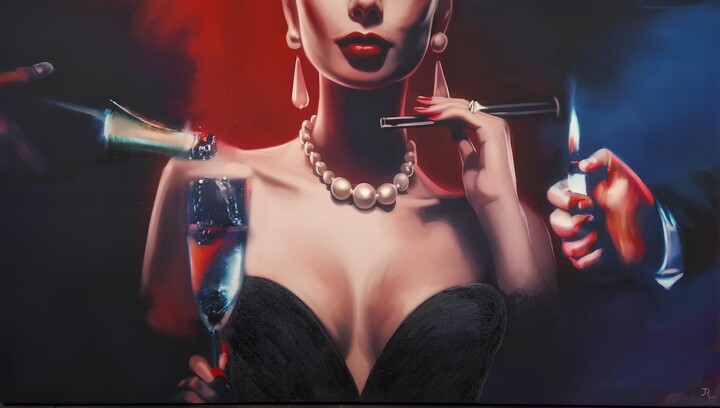 Картина под названием "Champagne" - Jolanta Rabenstein, Подлинное произведение искусства, Масло Установлен на Деревянная рам…