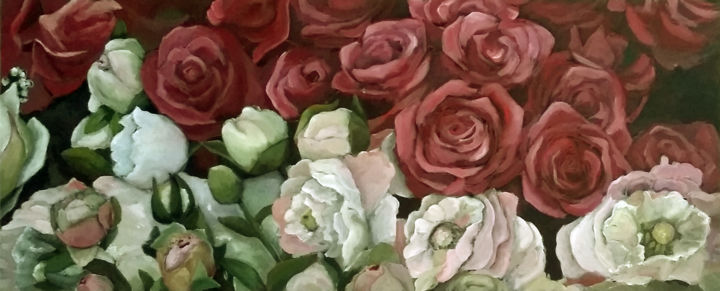 Painting titled "sweet-roses-40x100.…" by Jolie Art, Original Artwork, Acrylic