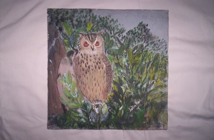 Peinture intitulée "Le Hiboux" par Maurice Nounon, Œuvre d'art originale, Huile