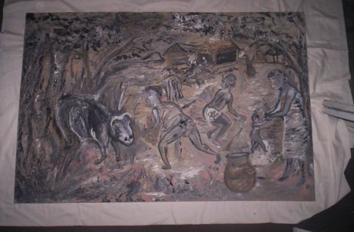 Картина под названием "Le Roi Ghézo et le…" - Maurice Nounon, Подлинное произведение искусства, Масло