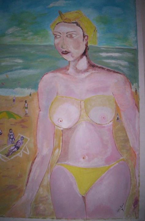 Painting titled "sur la plage de fid…" by Maurice Nounon, Original Artwork, Oil