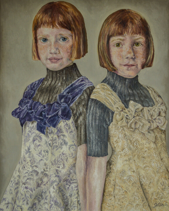 Malerei mit dem Titel "Meninas" von Jolita Link, Original-Kunstwerk, Öl
