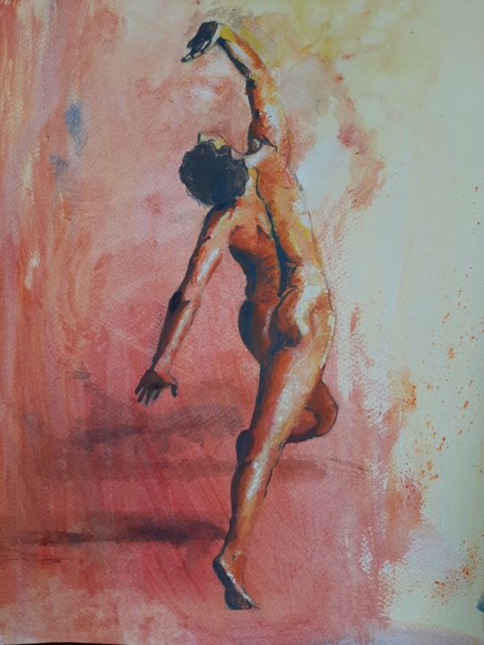 Schilderij getiteld "Homme nu" door Jocelyne Larralde, Origineel Kunstwerk, Aquarel