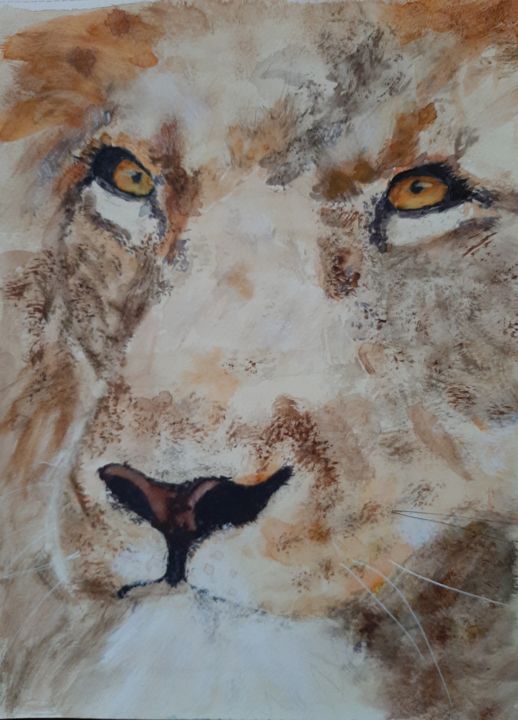 Painting titled "Le Roi des Animaux" by Jocelyne Larralde, Original Artwork, Watercolor