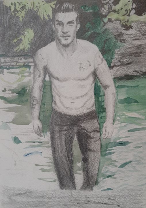 Painting titled "David Beckam" by Jocelyne Larralde, Original Artwork, Graphite