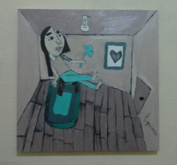Pintura intitulada "mulher solitária" por Jonas Cipriano, Obras de arte originais, Óleo