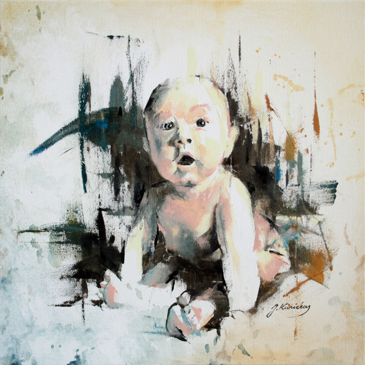 Painting titled "JK17-0913 Baby Boy" by Jonas Kunickas, Original Artwork, Oil