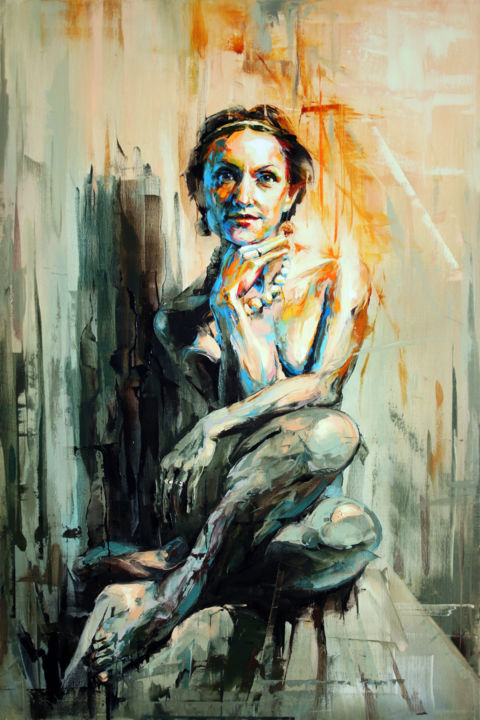 Painting titled "JK16-1220 My Wife" by Jonas Kunickas, Original Artwork, Oil