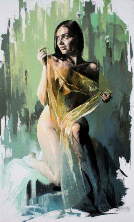 Painting titled "JK19-0709 Silk" by Jonas Kunickas, Original Artwork, Oil