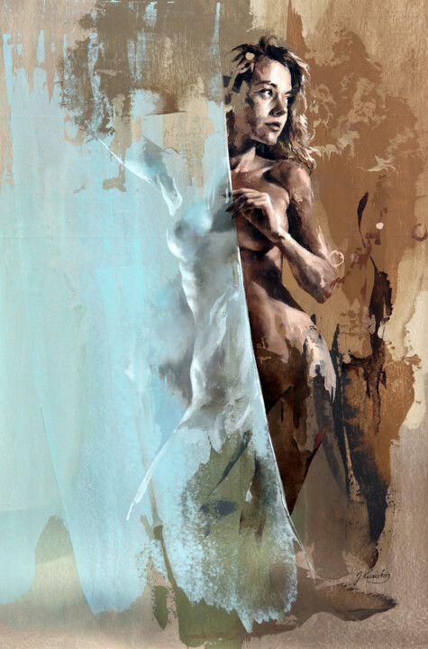 Картина под названием "JK23-0725 Curtain" - Jonas Kunickas, Подлинное произведение искусства, Масло Установлен на Деревянная…