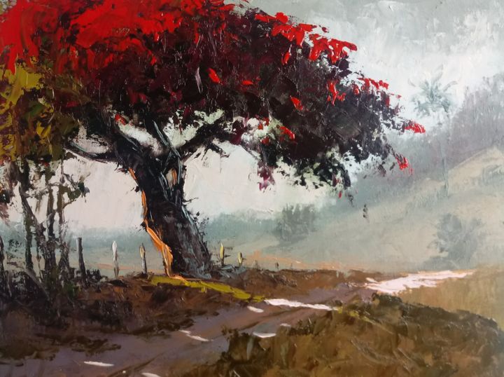 Painting titled "Árvore vermelha" by Jonas Matos, Original Artwork