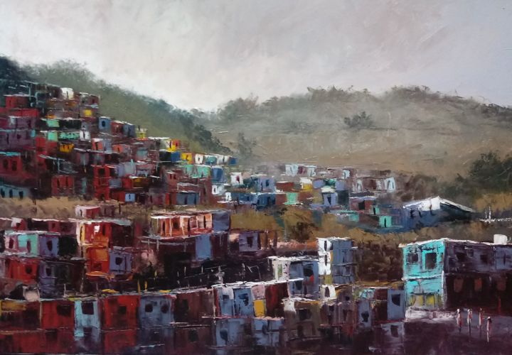 Painting titled "Favela Brasil" by Jonas Matos, Original Artwork