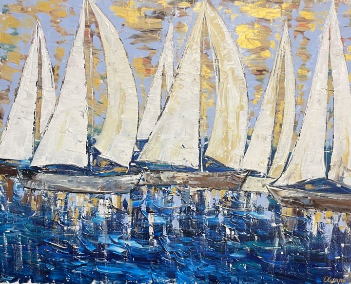 Painting titled "Sailing/ Sailboat" by Olya Jonas, Original Artwork, Acrylic