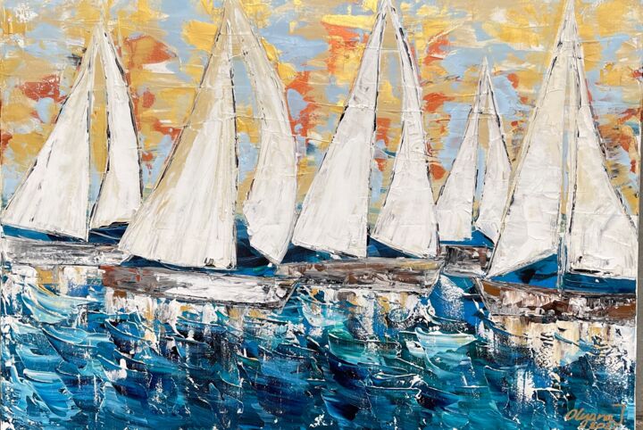 Painting titled "Sailing /Segelboote…" by Olya Jonas, Original Artwork, Acrylic