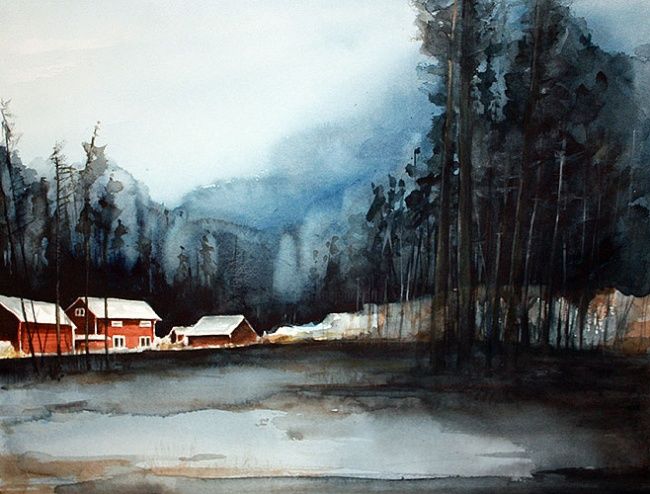 Pintura titulada "Houses at Furuberg" por Jonas Pettersson, Obra de arte original