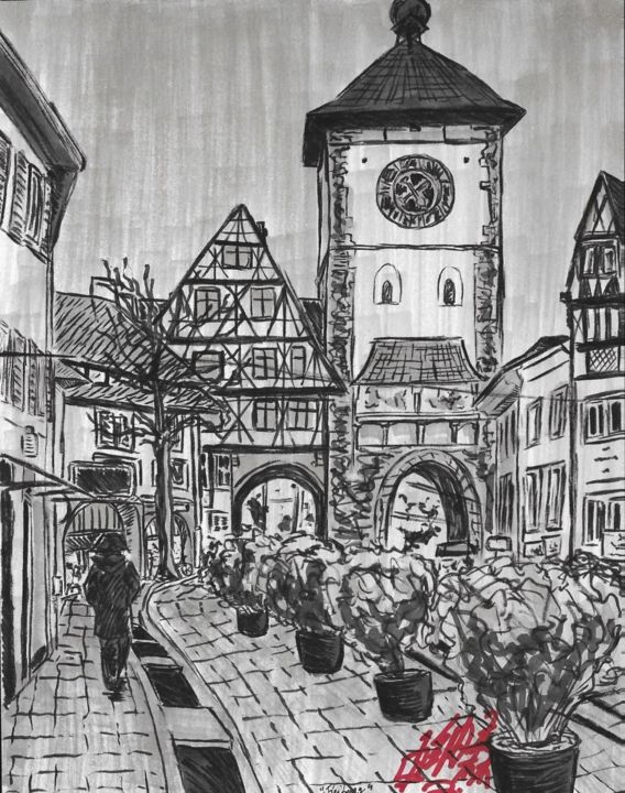 Dessin intitulée "Freiburg im breisgau" par John, Œuvre d'art originale, Marqueur