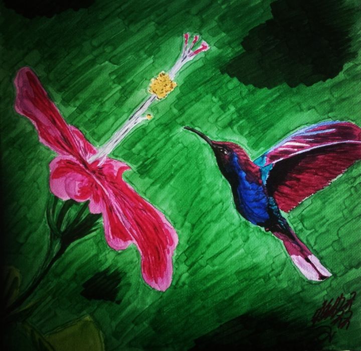Drawing titled "Le colibri" by John, Original Artwork, Marker