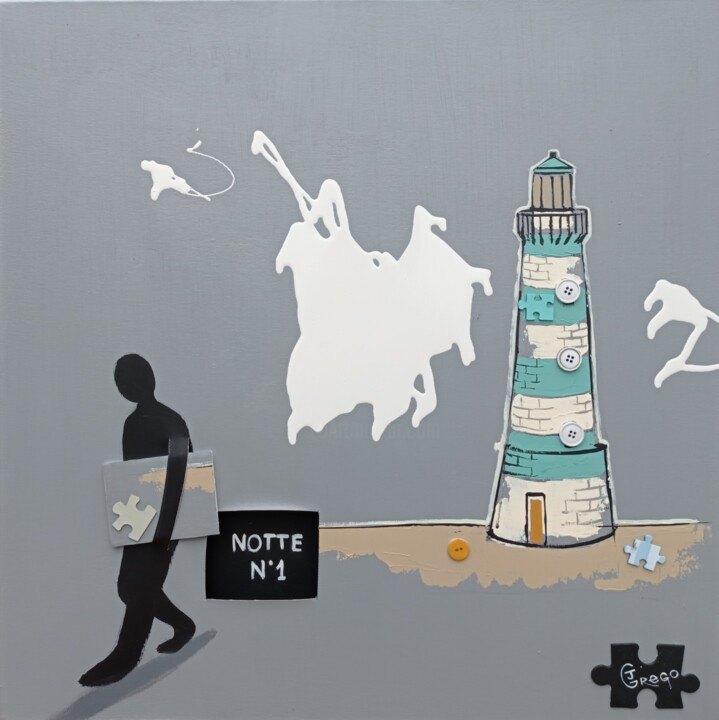 Картина под названием "Notte N°1" - Jonathan Grego, Подлинное произведение искусства, Акрил Установлен на Деревянная рама дл…