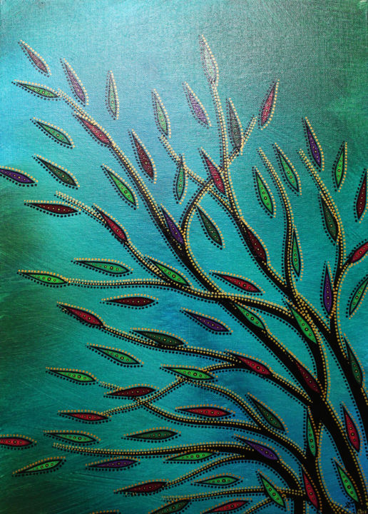 Peinture intitulée "Végétation colorée 3" par Jonathan Pradillon, Œuvre d'art originale, Acrylique Monté sur Carton