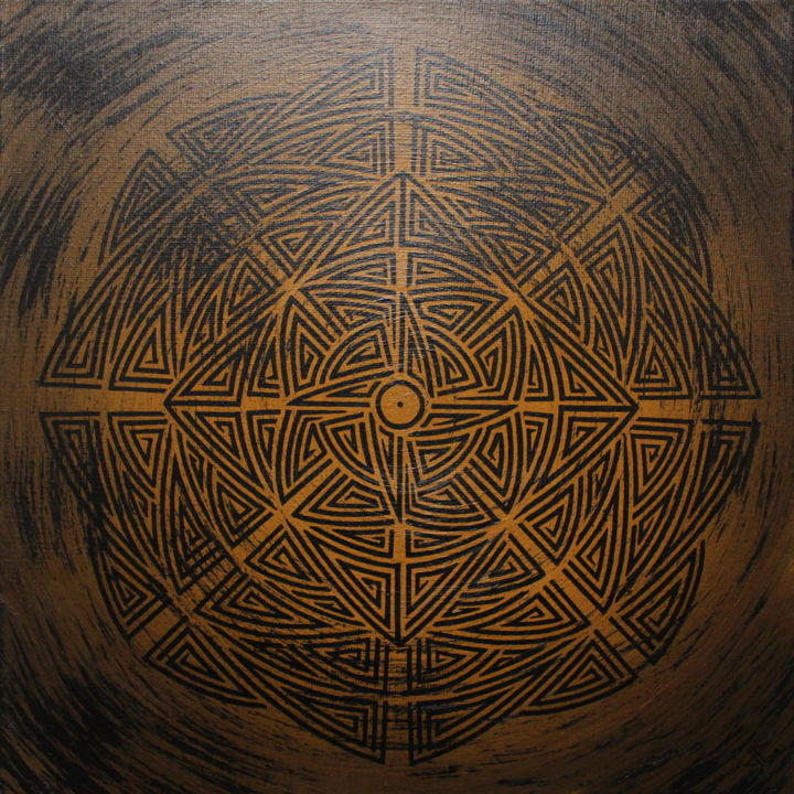 Malerei mit dem Titel "Marron tribal" von Jonathan Pradillon, Original-Kunstwerk, Acryl Auf Keilrahmen aus Holz montiert