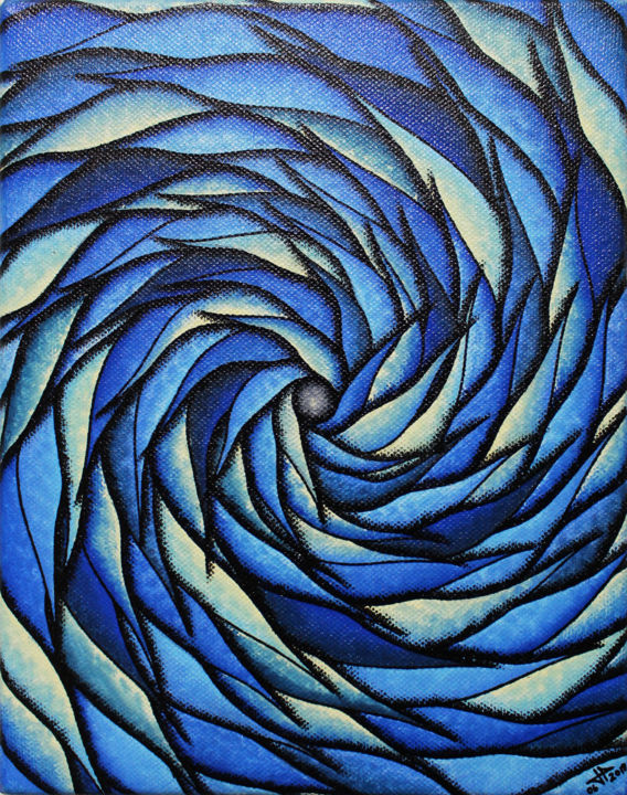 Painting titled "Spirale bleutée" by Jonathan Pradillon, Original Artwork, Acrylic Mounted on Wood Stretcher frame