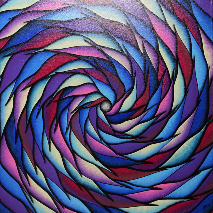 Painting titled "Spirale bleutée et…" by Jonathan Pradillon, Original Artwork, Acrylic Mounted on Wood Stretcher frame