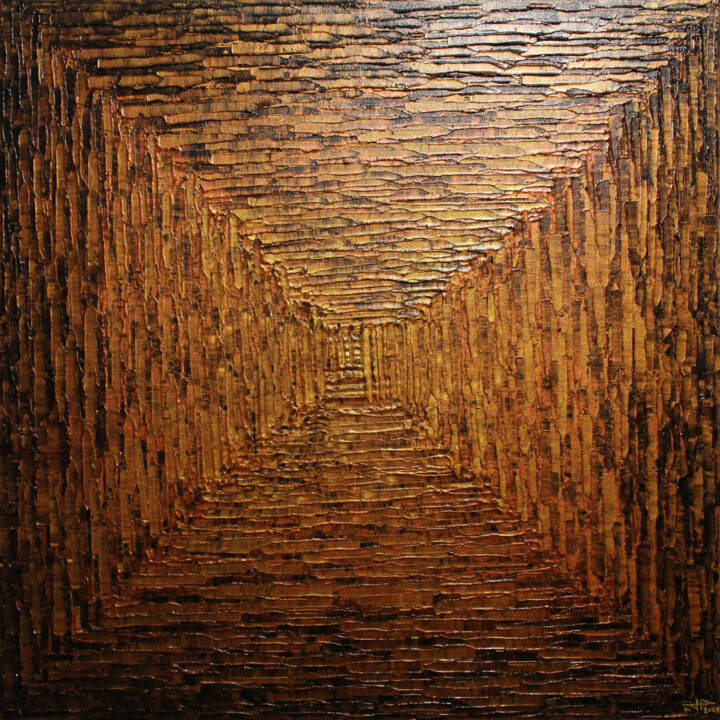 제목이 "Dégradé carré or ma…"인 미술작품 Jonathan Pradillon로, 원작, 아크릴 나무 들것 프레임에 장착됨