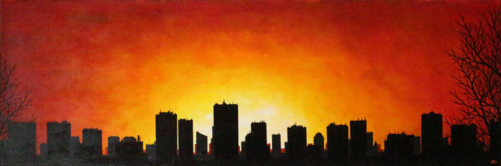 Painting titled "Horizon urbain" by Jonathan Pradillon, Original Artwork